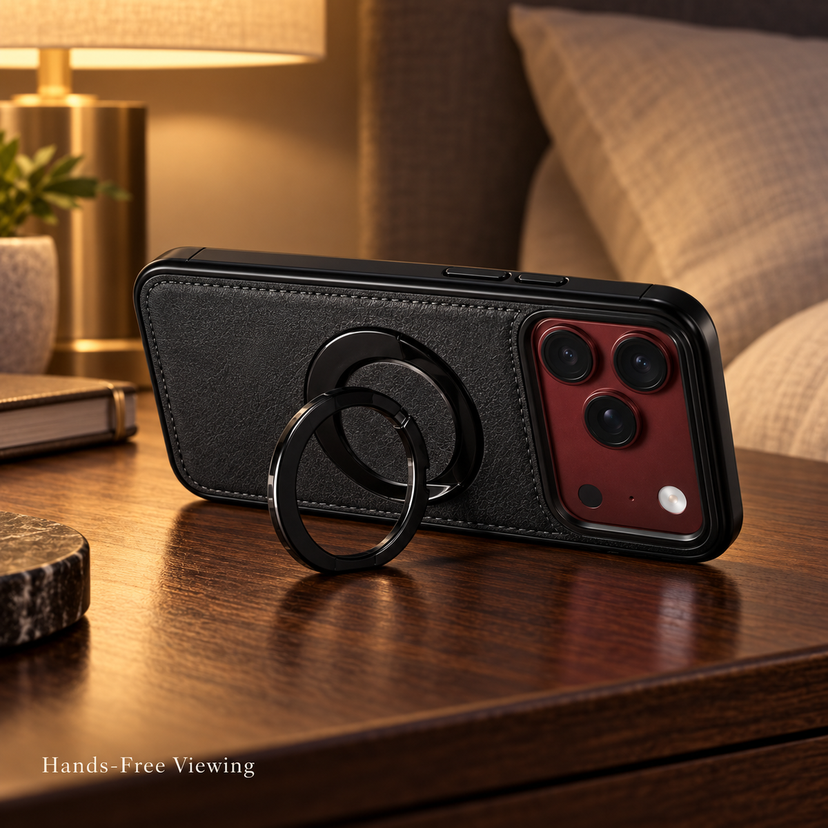 Premium iPhone Case MagSafe Hinge Protection 360 Rotating Ring Holder PU Leather PC TPU Shockproof Non Slip Lightweight Foldable Kickstand Cover