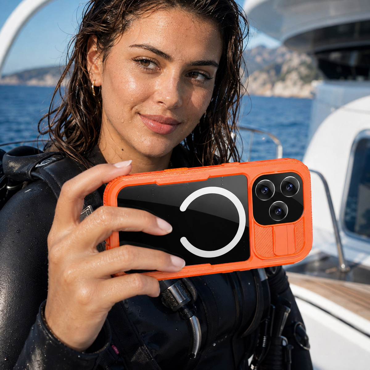 Premium iPhone Case MagSafe IP68 Waterproof Magnetic Shockproof PC TPU Full Body Protective Cover Anti Scratch Lanyard Non Slip Swimming Diving Case