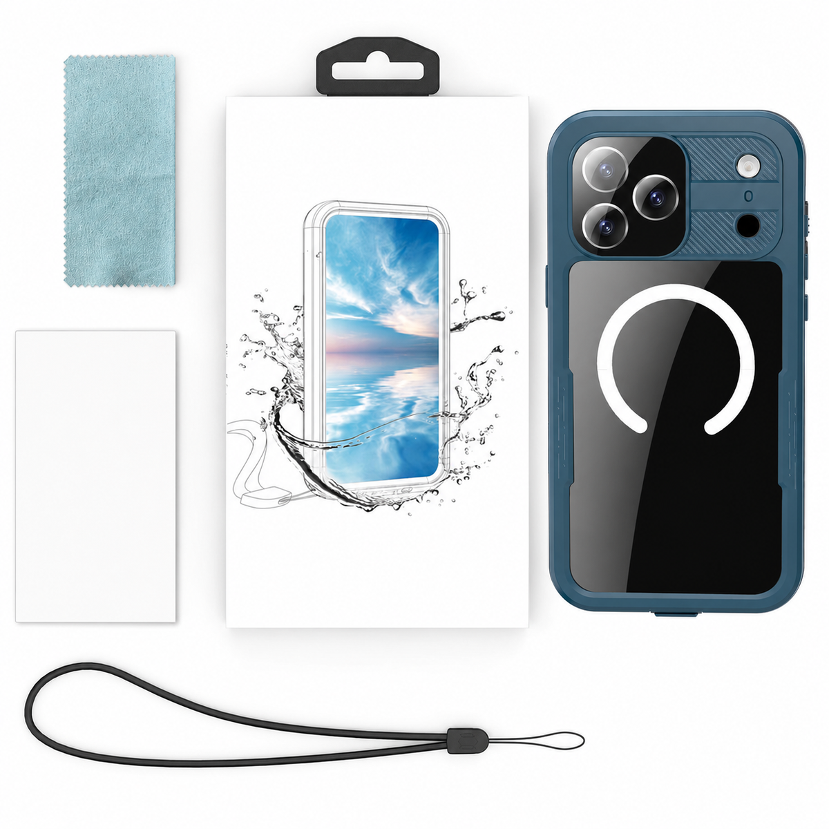 Premium iPhone Case MagSafe IP68 Waterproof Magnetic Shockproof PC TPU Full Body Protective Cover Anti Scratch Lanyard Non Slip Swimming Diving Case