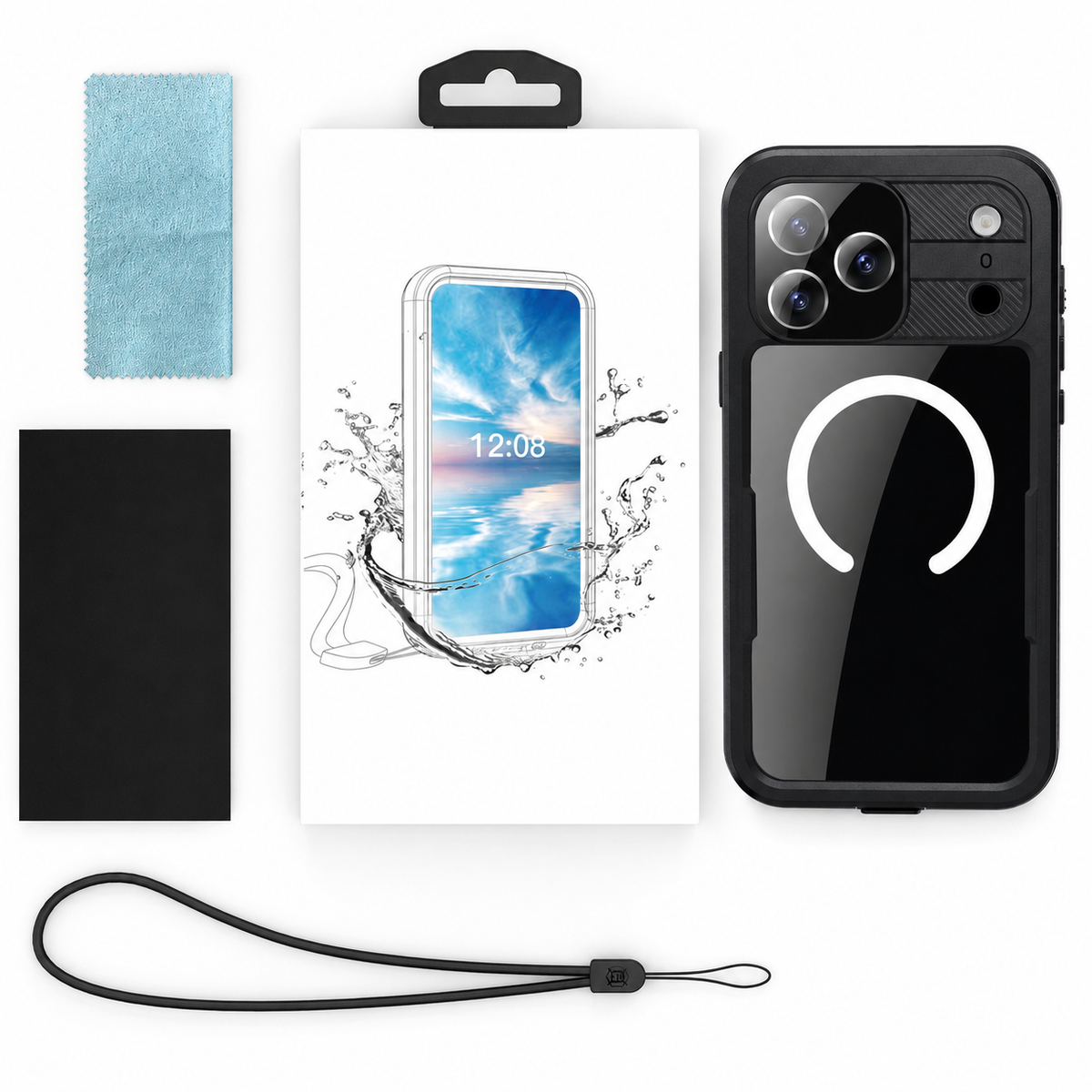Premium iPhone Case MagSafe IP68 Waterproof Magnetic Shockproof PC TPU Full Body Protective Cover Anti Scratch Lanyard Non Slip Swimming Diving Case