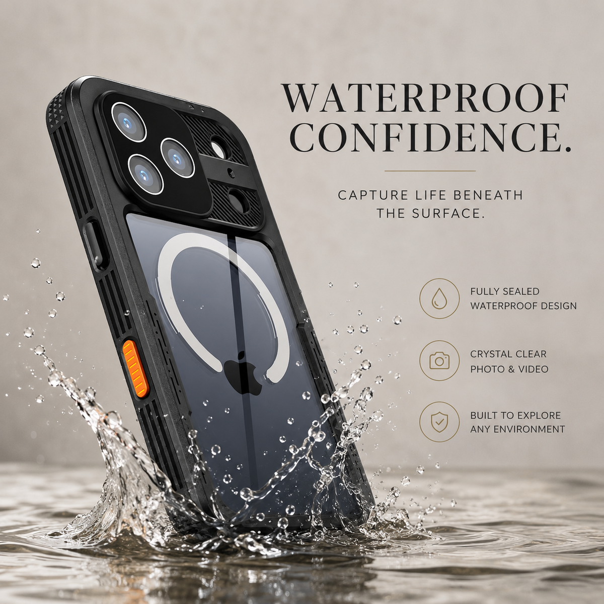 Premium iPhone Case MagSafe IP68 Waterproof Magnetic Shockproof PC TPU Full Coverage Protective Cover Dual Layer Dustproof Non Slip Lanyard Rugged Case