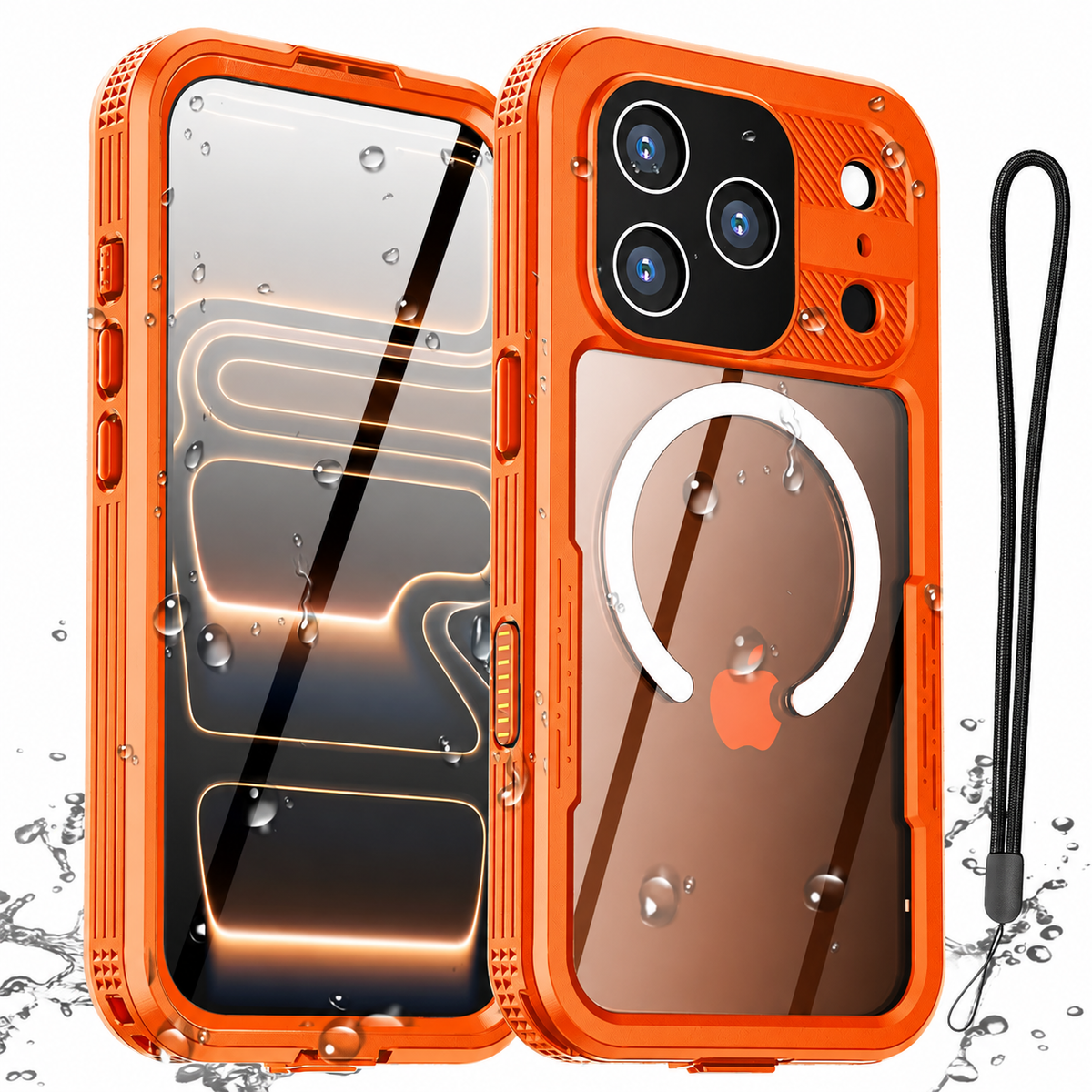 Premium iPhone Case MagSafe IP68 Waterproof Magnetic Shockproof PC TPU Full Coverage Protective Cover Dual Layer Dustproof Non Slip Lanyard Rugged Case
