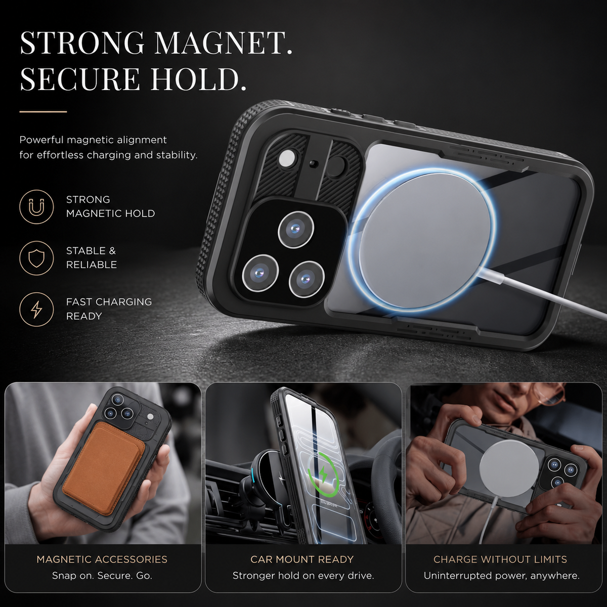 Premium iPhone Case MagSafe IP68 Waterproof Magnetic Shockproof PC TPU Full Coverage Protective Cover Dual Layer Dustproof Non Slip Lanyard Rugged Case