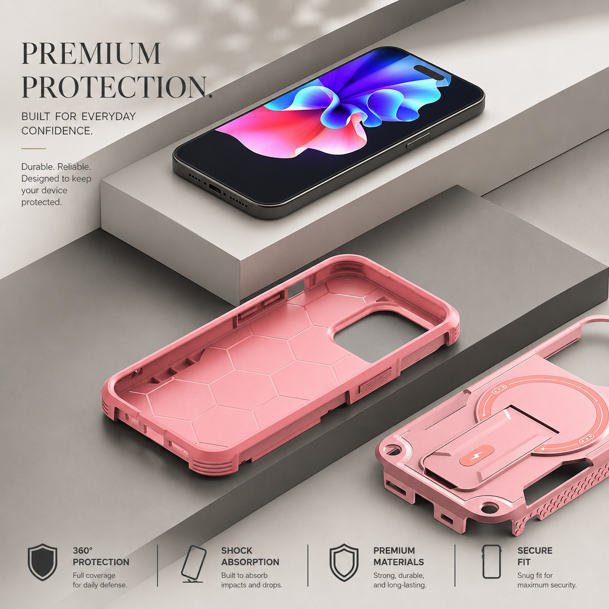 Premium iPhone Case MagSafe Invisible Stand Magnetic Heavy Duty PC TPU Anti Drop Protective Cover Matte Anti Scratch Non Slip Dual Layer Armor Case