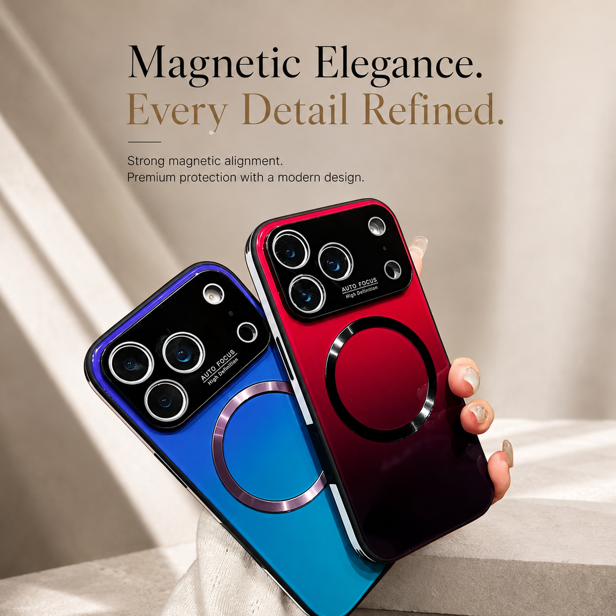 Premium iPhone Case MagSafe Large Window Gradient Magnetic Shockproof Acrylic PC TPU Protective Cover Reflective Glitter Anti Scratch Soft Bumper Case