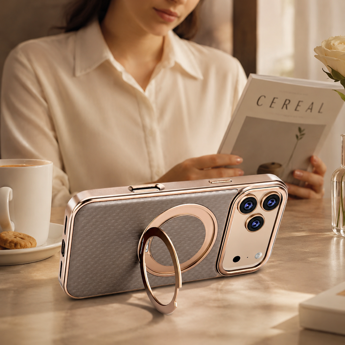 Premium iPhone Case MagSafe Leather Magnetic Kickstand Diamond Pattern Shockproof Protective Cover Anti Fingerprint Anti Scratch Non Slip Full Coverage