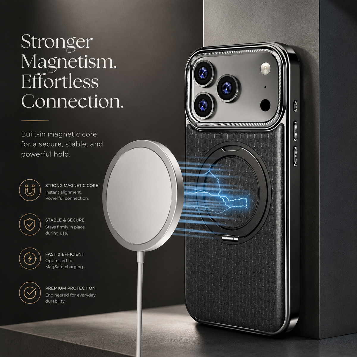Premium iPhone Case MagSafe Leather Magnetic Kickstand Diamond Pattern Shockproof Protective Cover Anti Fingerprint Anti Scratch Non Slip Full Coverage
