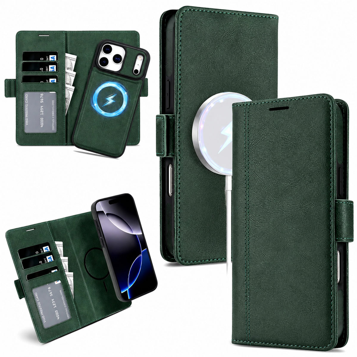 Premium iPhone Case MagSafe Leather Wallet Flip Card Holder Magnetic Shockproof Protective Cover Matte Anti Fingerprint Anti Scratch Slim Non Slip