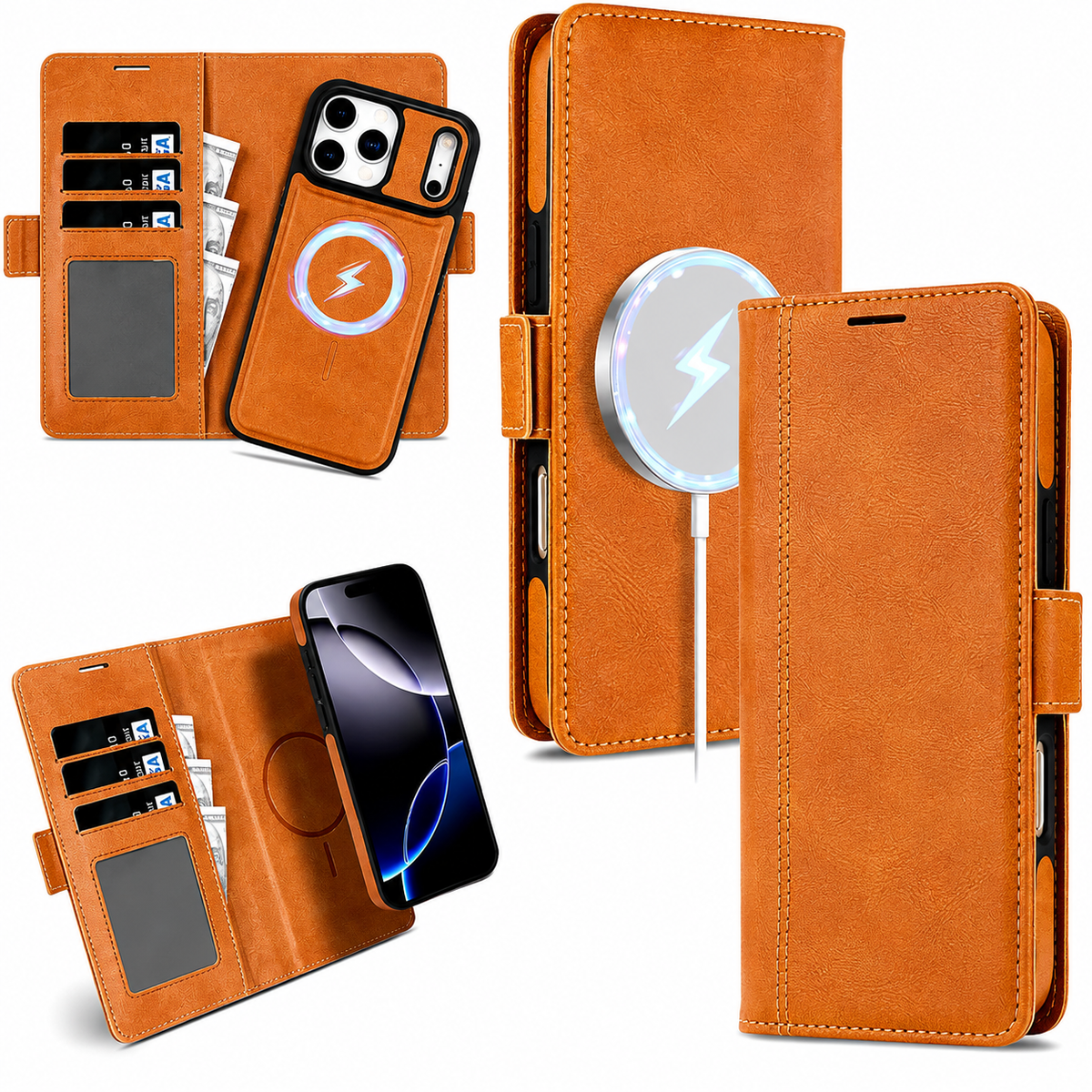 Premium iPhone Case MagSafe Leather Wallet Flip Card Holder Magnetic Shockproof Protective Cover Matte Anti Fingerprint Anti Scratch Slim Non Slip