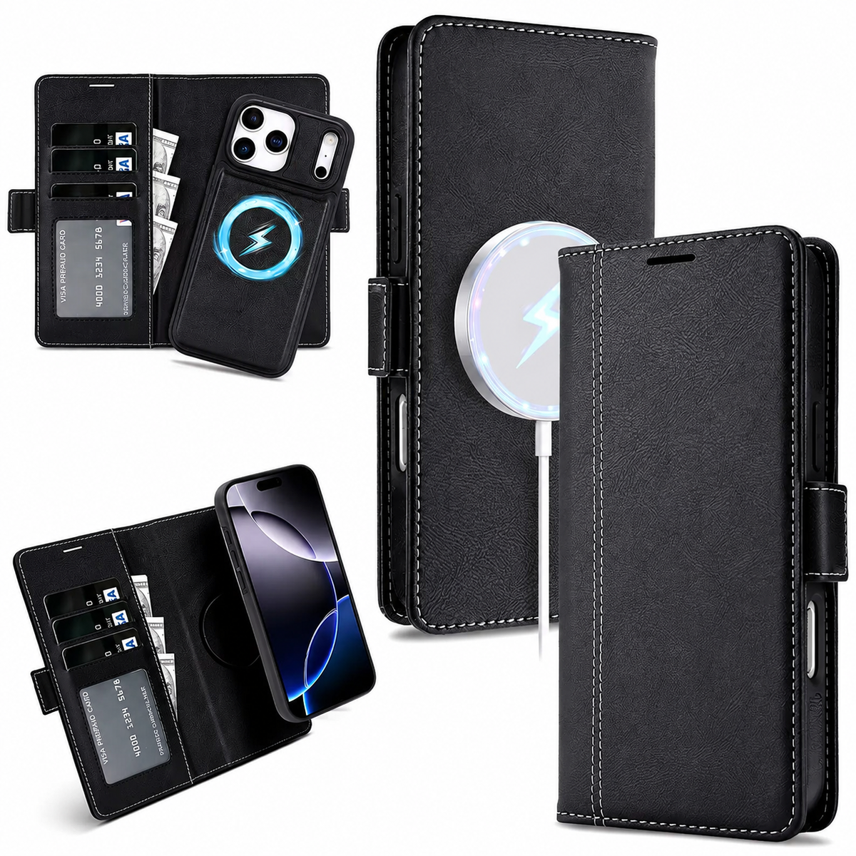 Premium iPhone Case MagSafe Leather Wallet Flip Card Holder Magnetic Shockproof Protective Cover Matte Anti Fingerprint Anti Scratch Slim Non Slip