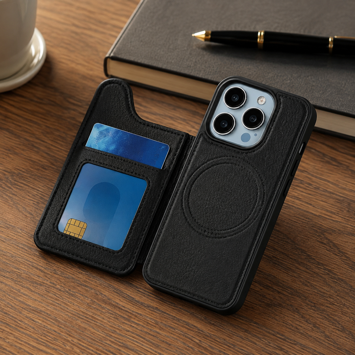 Premium iPhone Case MagSafe Leather Wallet Magnetic Flip Card Holder Shockproof Protective Cover Anti Fingerprint Anti Scratch Slim Full Access Secure Storage