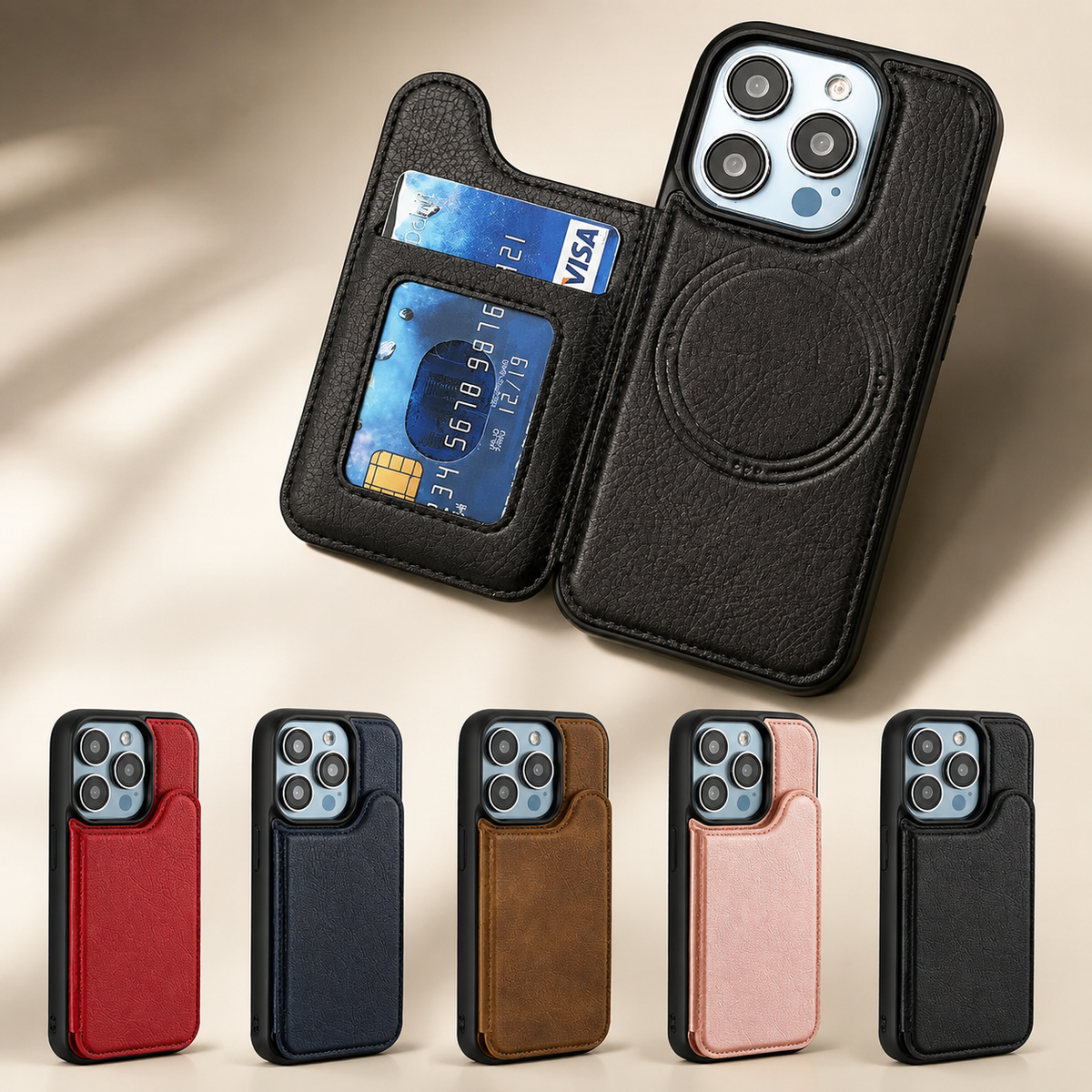 Premium iPhone Case MagSafe Leather Wallet Magnetic Flip Card Holder Shockproof Protective Cover Anti Fingerprint Anti Scratch Slim Full Access Secure Storage