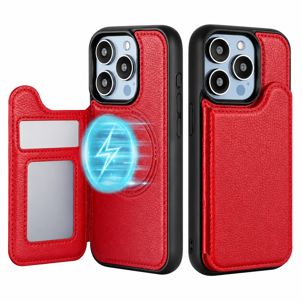 Premium iPhone Case MagSafe Leather Wallet Magnetic Flip Card Holder Shockproof Protective Cover Anti Fingerprint Anti Scratch Slim Full Access Secure Storage