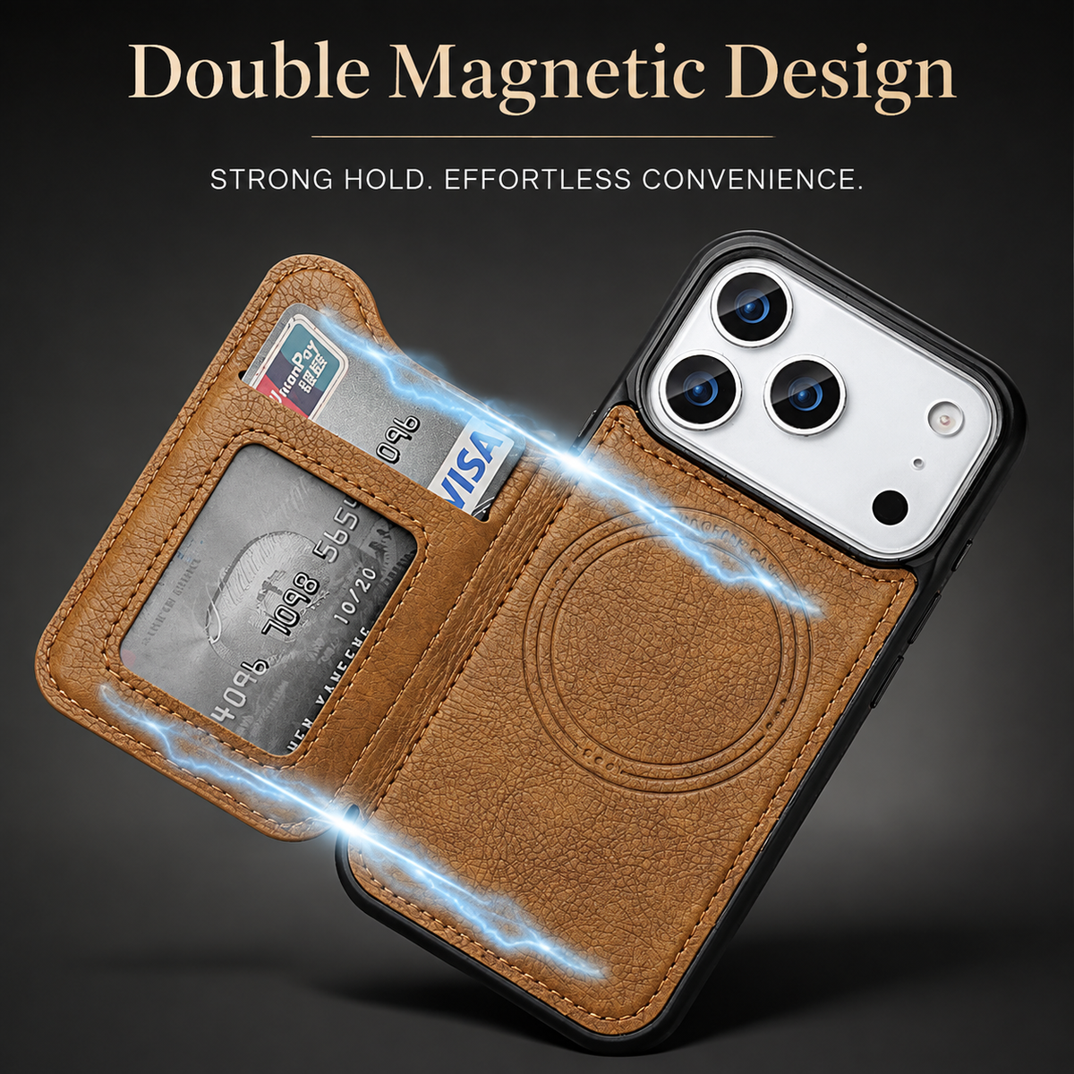 Premium iPhone Case MagSafe Leather Wallet Magnetic Flip Card Holder Shockproof Protective Cover Anti Fingerprint Anti Scratch Slim Full Access Secure Storage