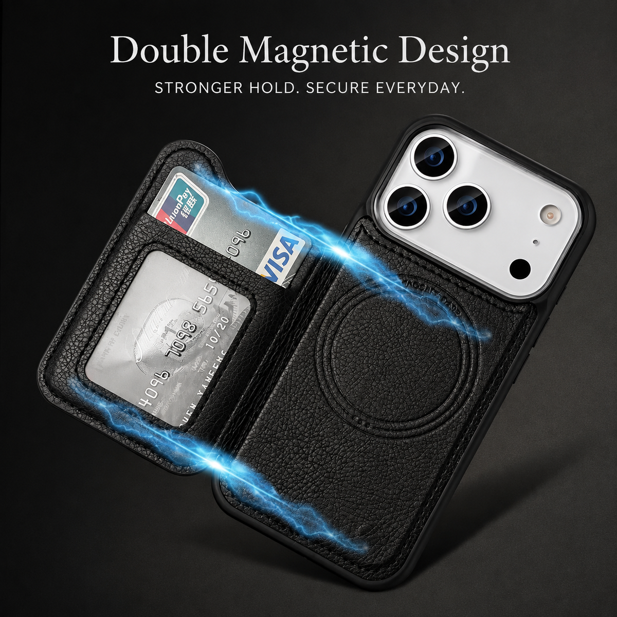 Premium iPhone Case MagSafe Leather Wallet Magnetic Flip Card Holder Shockproof Protective Cover Anti Fingerprint Anti Scratch Slim Full Access Secure Storage