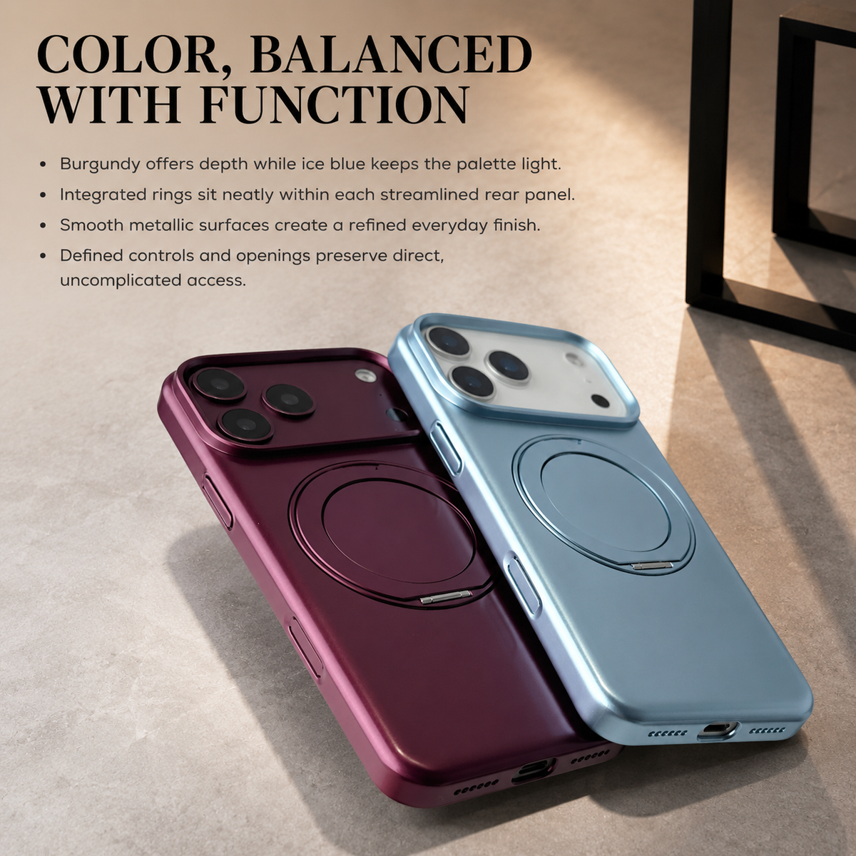 Premium iPhone Case MagSafe Magnetic 360 Rotating Stand Holder Original Color Hard PC Shockproof Slim Protective Bumper Phone Cover Case Design