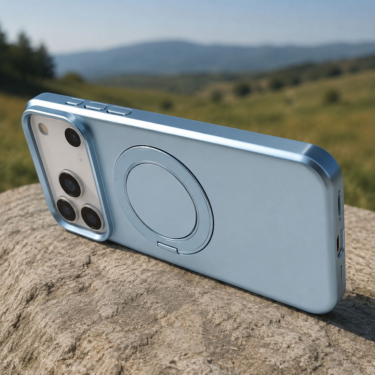 Premium iPhone Case MagSafe Magnetic 360 Rotating Stand Holder Original Color Hard PC Shockproof Slim Protective Bumper Phone Cover Case Design