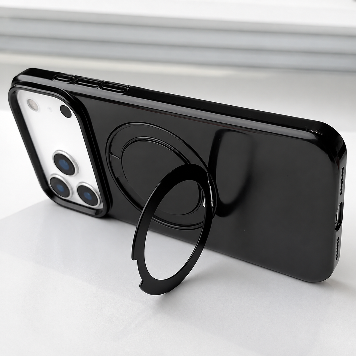 Premium iPhone Case MagSafe Magnetic 360 Rotating Stand Holder Original Color Hard PC Shockproof Slim Protective Bumper Phone Cover Case Design