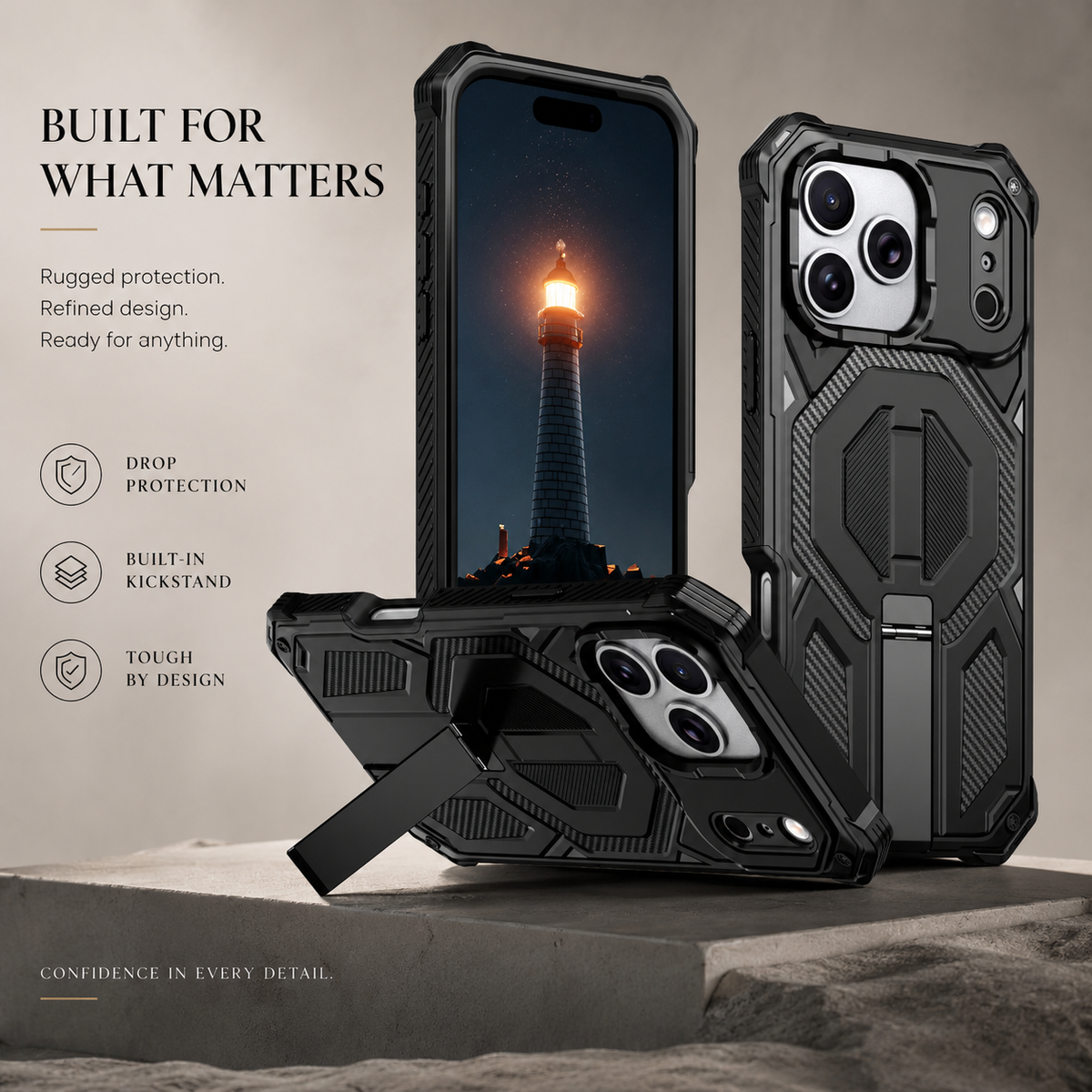 Premium iPhone Case MagSafe Magnetic Armor Metal Stand Shockproof PC TPU Dual Layer Heavy Duty Matte Anti Scratch Non Slip Protective Bumper Cover