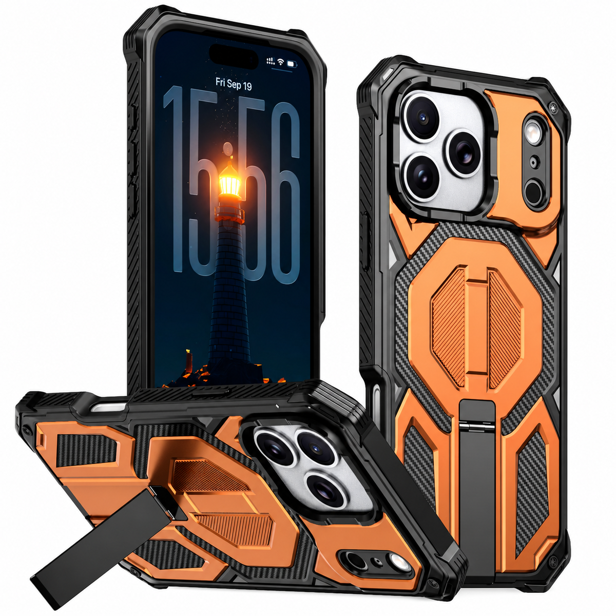 Premium iPhone Case MagSafe Magnetic Armor Metal Stand Shockproof PC TPU Dual Layer Heavy Duty Matte Anti Scratch Non Slip Protective Bumper Cover