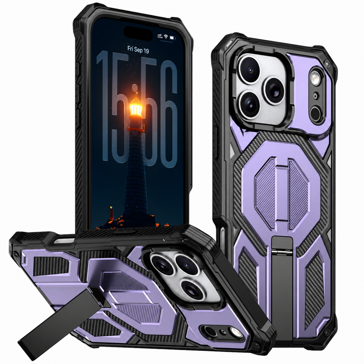 Premium iPhone Case MagSafe Magnetic Armor Metal Stand Shockproof PC TPU Dual Layer Heavy Duty Matte Anti Scratch Non Slip Protective Bumper Cover