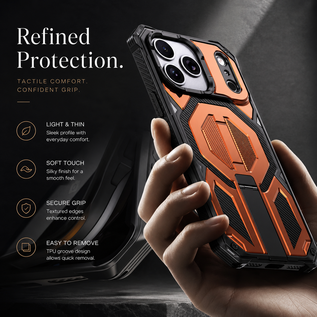 Premium iPhone Case MagSafe Magnetic Armor Metal Stand Shockproof PC TPU Dual Layer Heavy Duty Matte Anti Scratch Non Slip Protective Bumper Cover