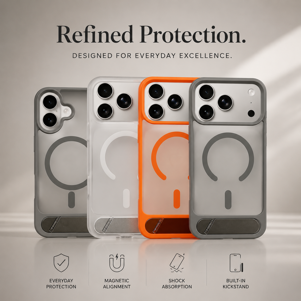Premium iPhone Case MagSafe Magnetic Foldable Kickstand Shockproof Protective Cover Matte PC Anti Fingerprint Anti Scratch Non Slip Slim Lightweight