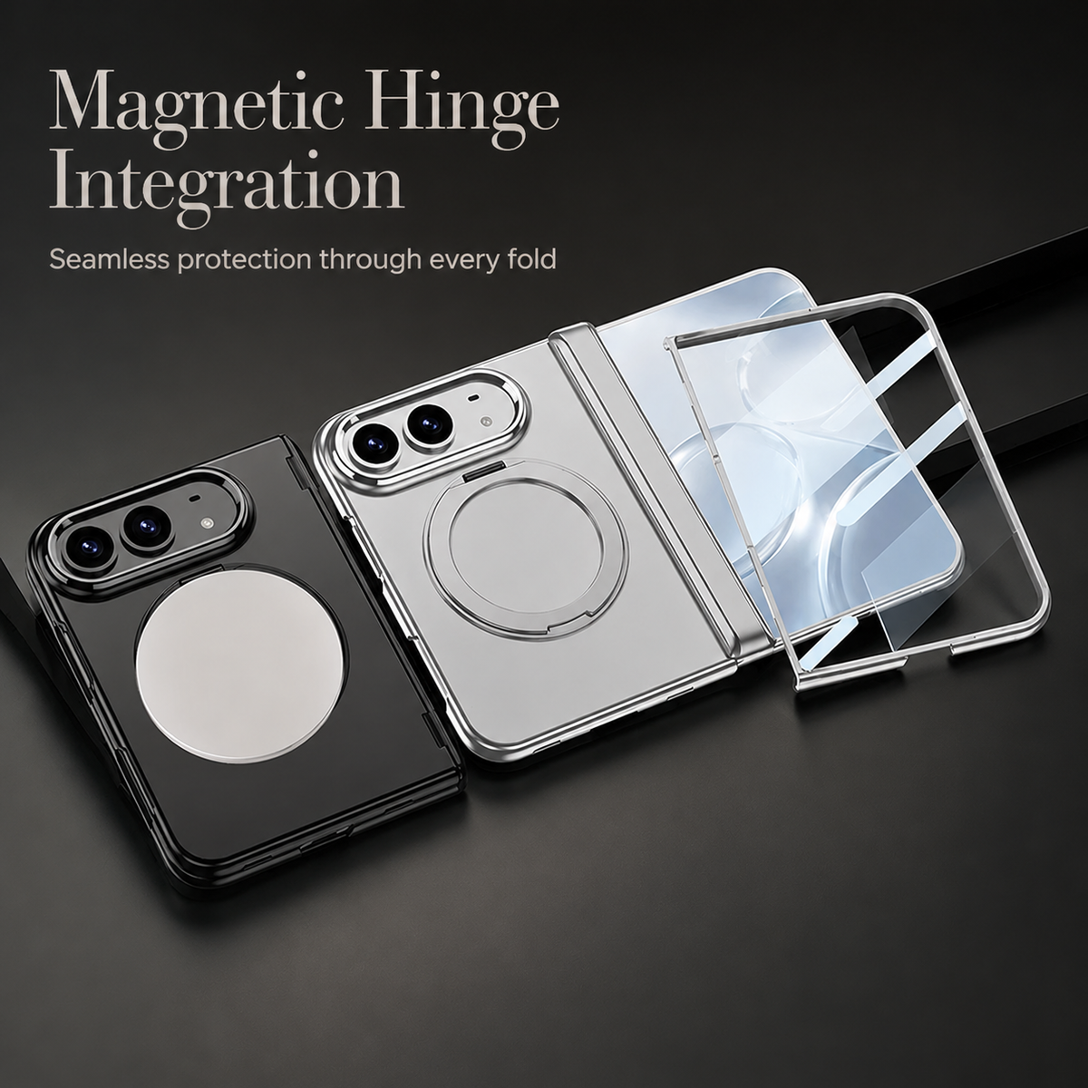 Premium iPhone Case MagSafe Magnetic Folding Stand Foldable Phone Integrated Screen Film Shockproof Slim Protective Bumper Cover Case Design