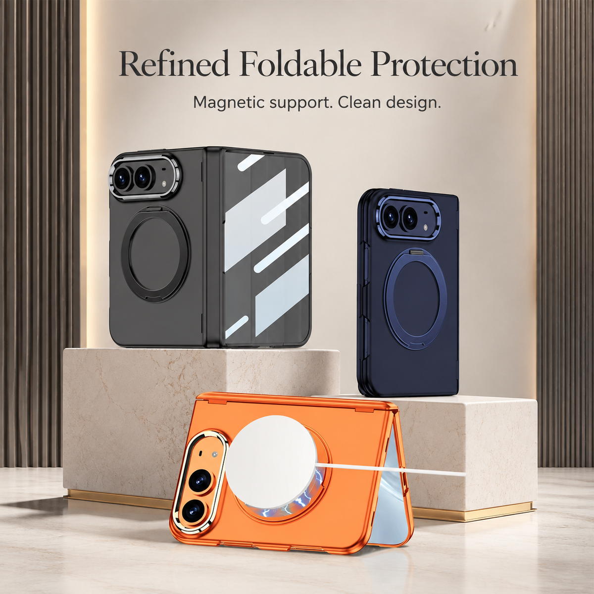 Premium iPhone Case MagSafe Magnetic Folding Stand Foldable Phone Integrated Screen Film Shockproof Slim Protective Bumper Cover Case Design