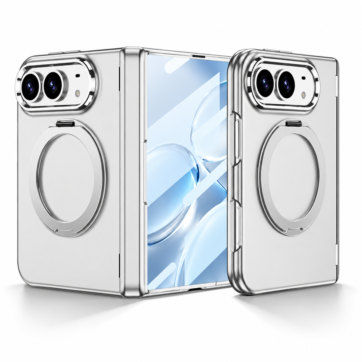 Premium iPhone Case MagSafe Magnetic Folding Stand Foldable Phone Integrated Screen Film Shockproof Slim Protective Bumper Cover Case Design