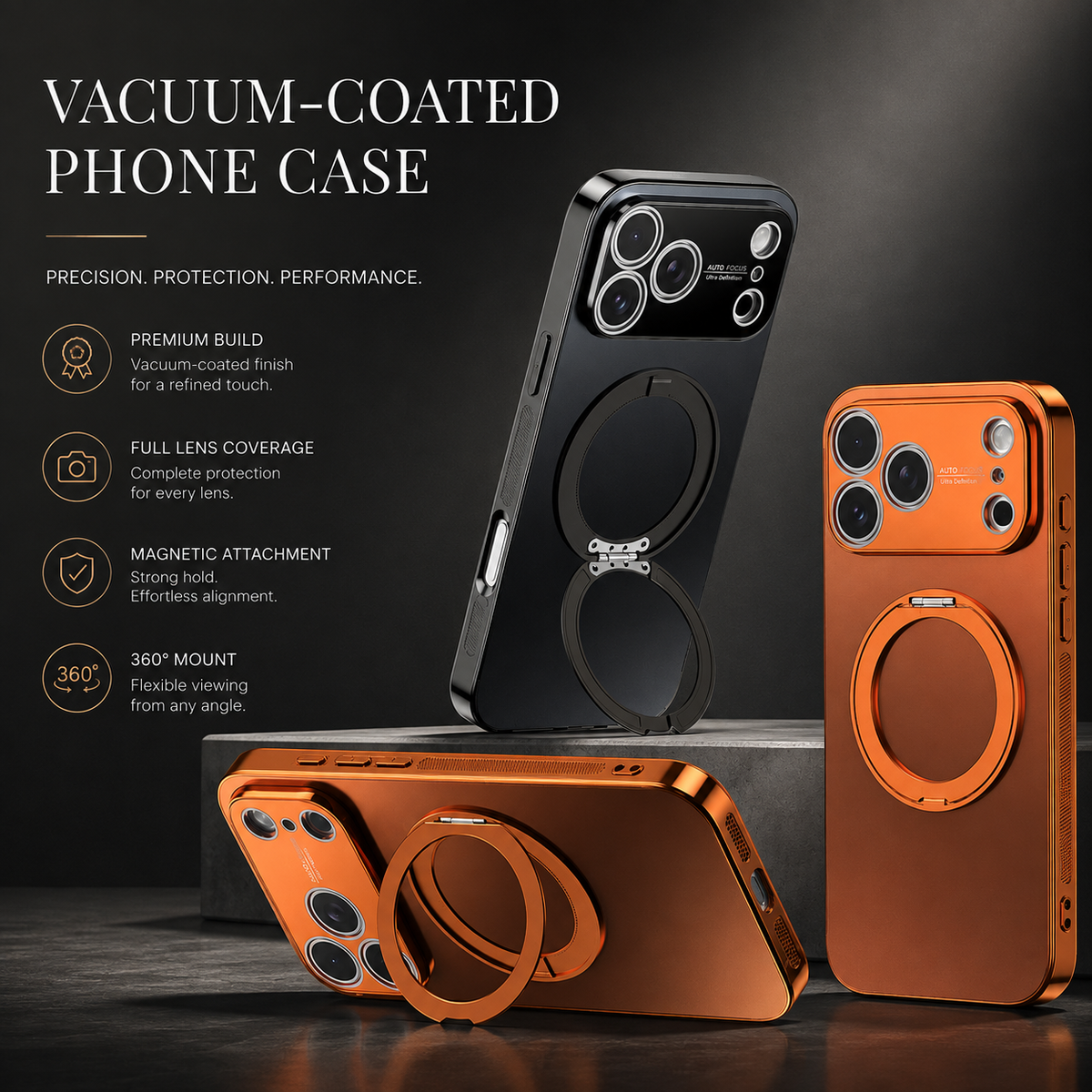 Premium iPhone Case MagSafe Magnetic Rotating Ring Folding Stand Lens Protection Shockproof PC TPU Metal Matte Non Slip Protective Bumper Cover