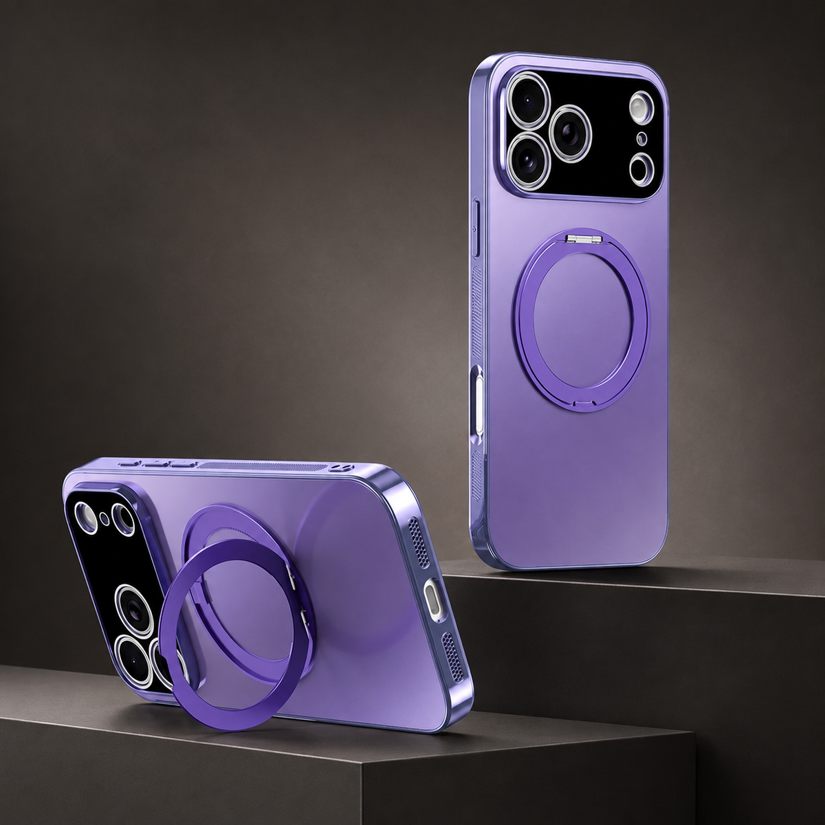 Premium iPhone Case MagSafe Magnetic Rotating Ring Folding Stand Lens Protection Shockproof PC TPU Metal Matte Non Slip Protective Bumper Cover