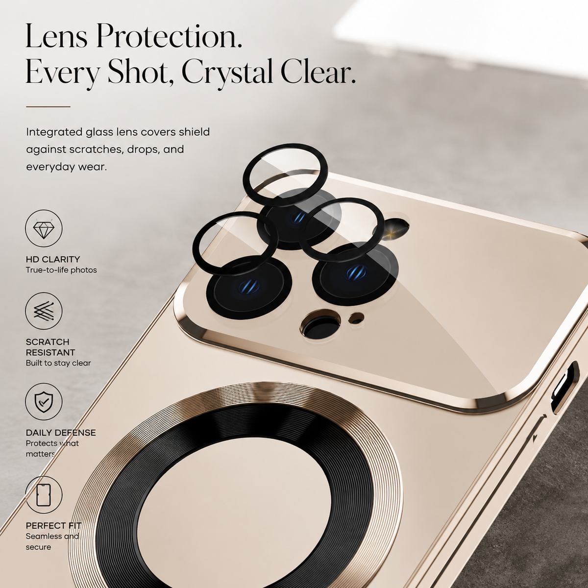 Premium iPhone Case MagSafe Matte Big View Glass Lens Protector Magnetic Shockproof PC TPU Anti Scratch Non Slip Camera Protective Cover Case Design