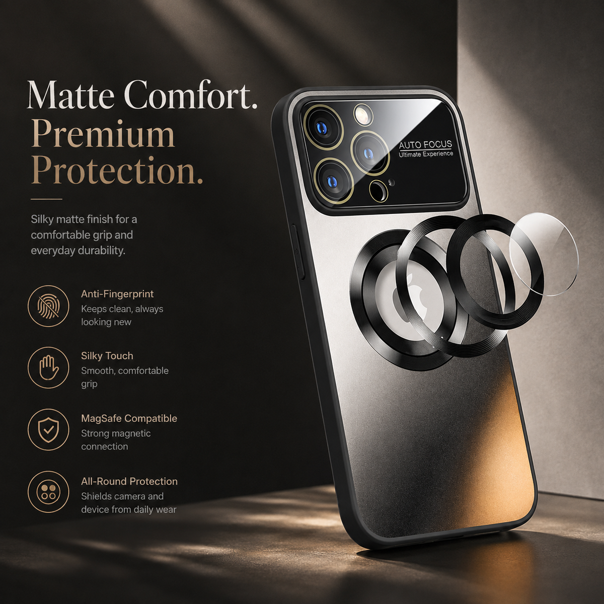 Premium iPhone Case MagSafe Matte Magnetic Bumper Glass Lens Camera Protector Heavy Duty Anti Scratch Non Slip Wireless Charging Protective Cover