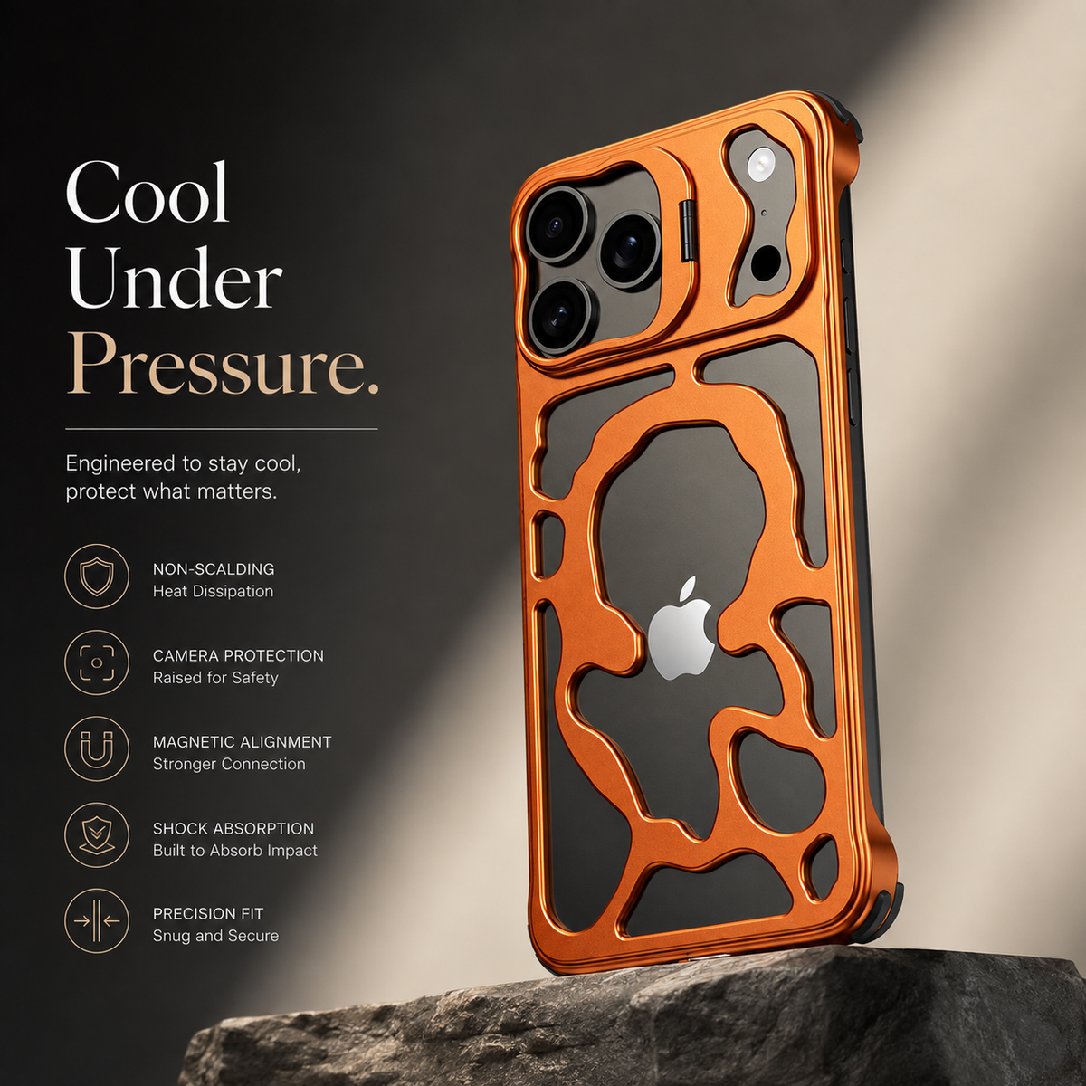 Premium iPhone Case MagSafe Metal Hollow Magnetic Heat Dissipation Protective Cover Breathable Cooling Bracket Stand Shockproof Slim Metal Frame Case