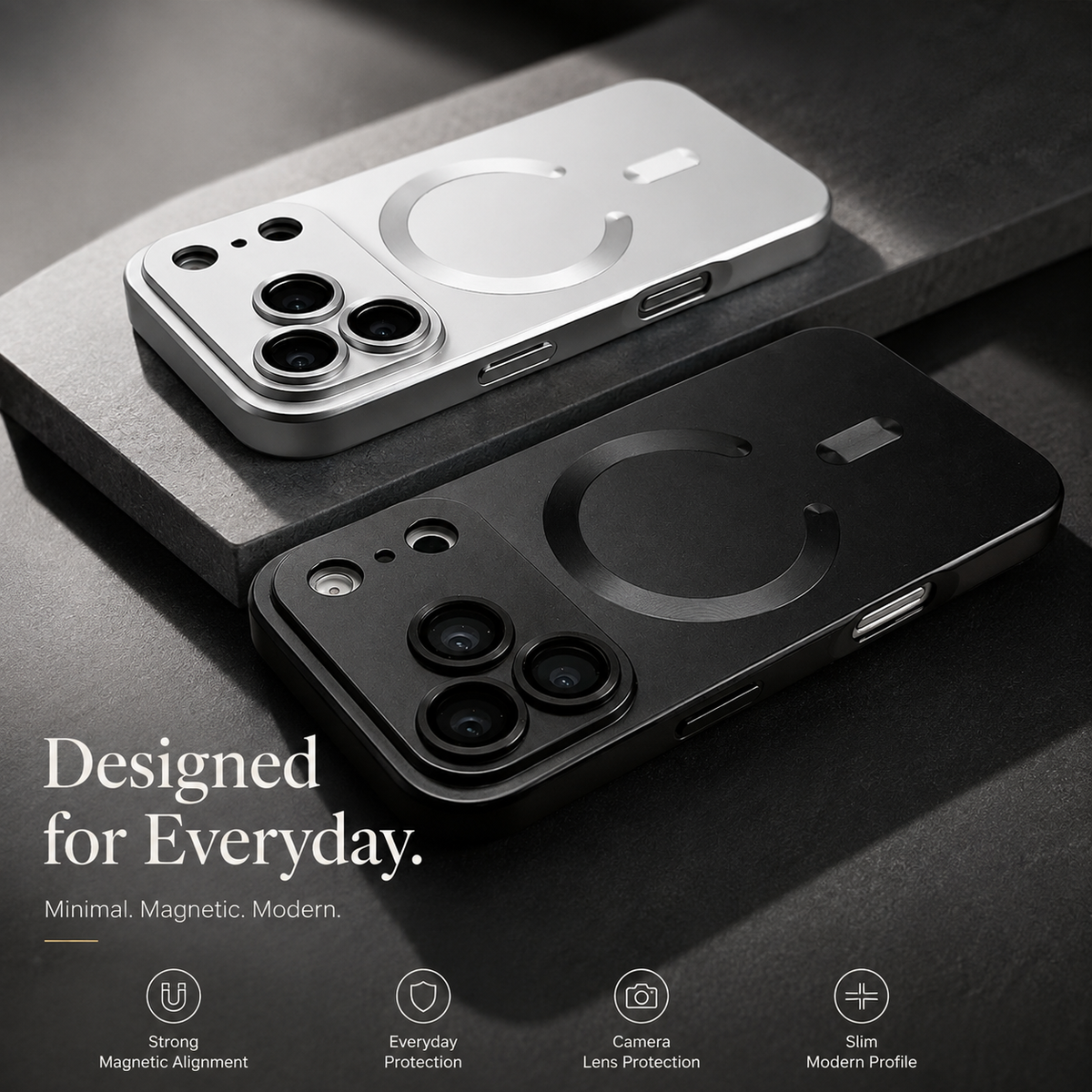 Premium iPhone Case MagSafe Metallic Paint Magnetic Shockproof Lens Protection Matte Anti Scratch Non Slip Reflective Lightweight Protective Cover Case
