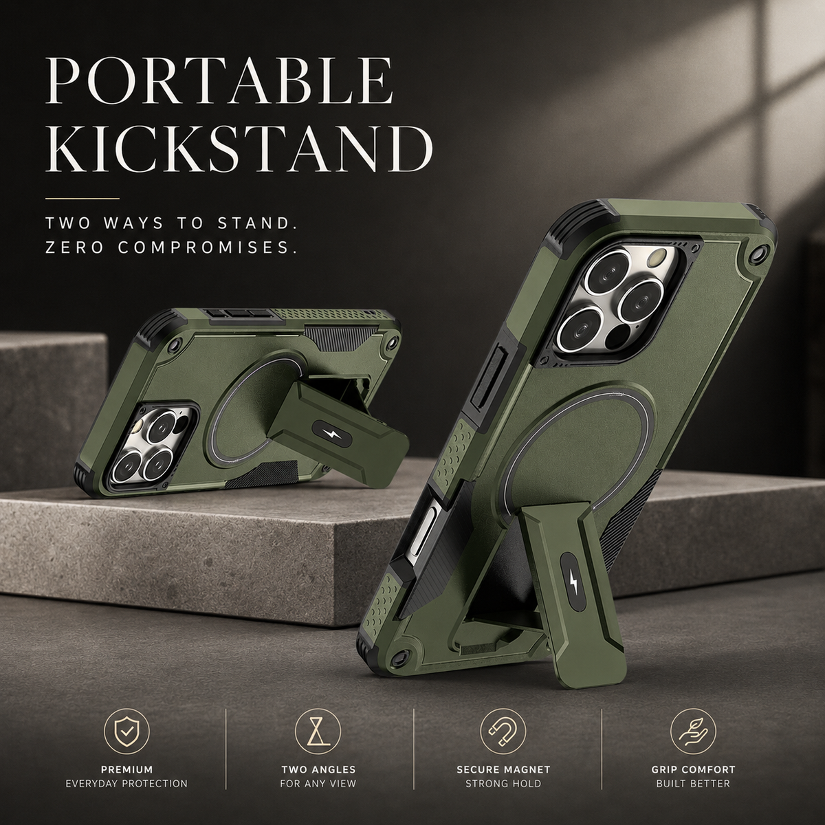 Premium iPhone Case MagSafe Military Shockproof Magnetic Invisible Stand Anti Drop Protective Cover Anti Scratch Non Slip Slim Reinforced Bumper Case