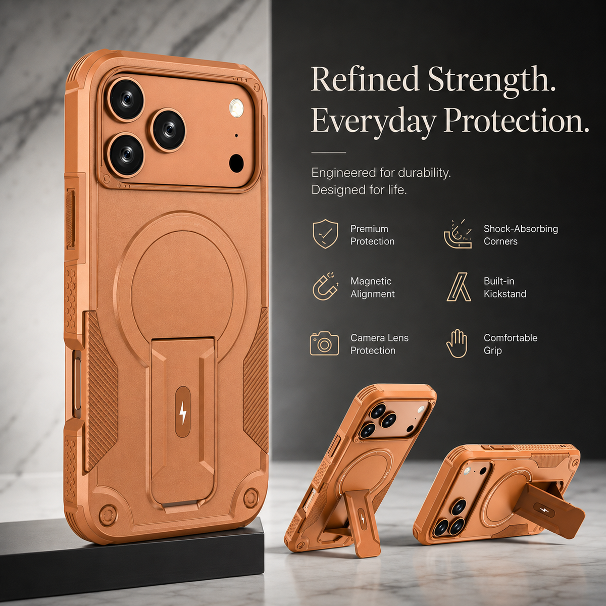 Premium iPhone Case MagSafe Military Shockproof Magnetic Invisible Stand Anti Drop Protective Cover Anti Scratch Non Slip Slim Reinforced Bumper Case