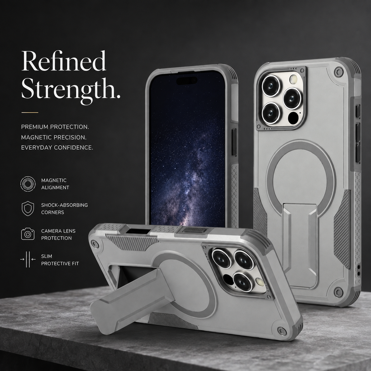 Premium iPhone Case MagSafe Military Shockproof Magnetic Invisible Stand Anti Drop Protective Cover Anti Scratch Non Slip Slim Reinforced Bumper Case
