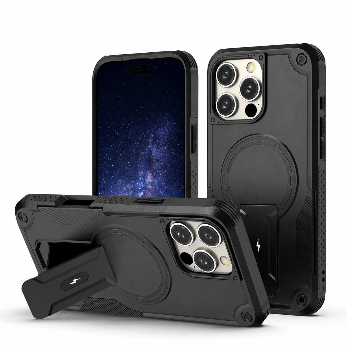 Premium iPhone Case MagSafe Military Shockproof Magnetic Invisible Stand Anti Drop Protective Cover Anti Scratch Non Slip Slim Reinforced Bumper Case