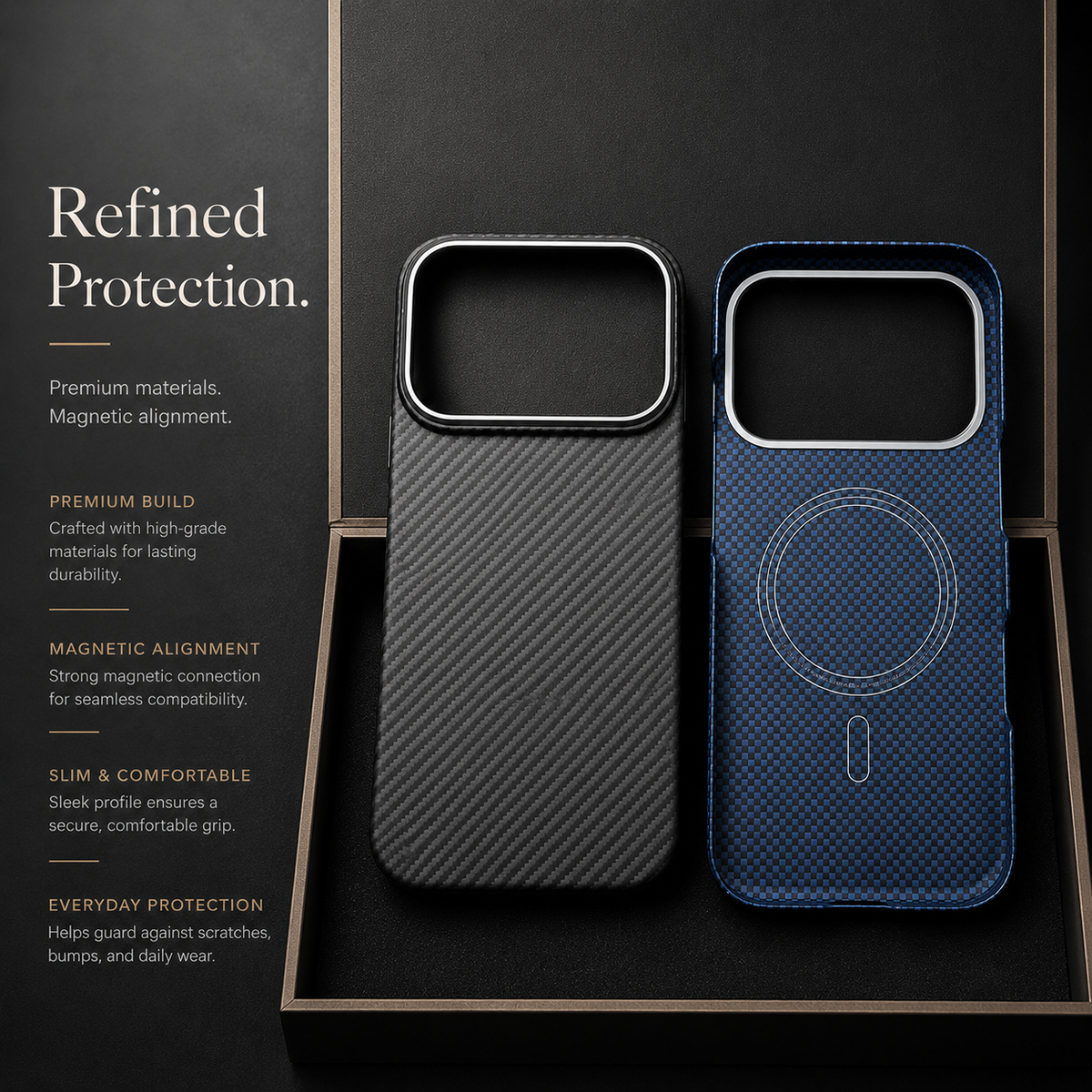 Premium iPhone Case MagSafe Real Carbon Fiber Cover Aramid Kevlar Ultra Thin Shockproof Matte Anti Fingerprint Full Coverage Slim Lightweight Design