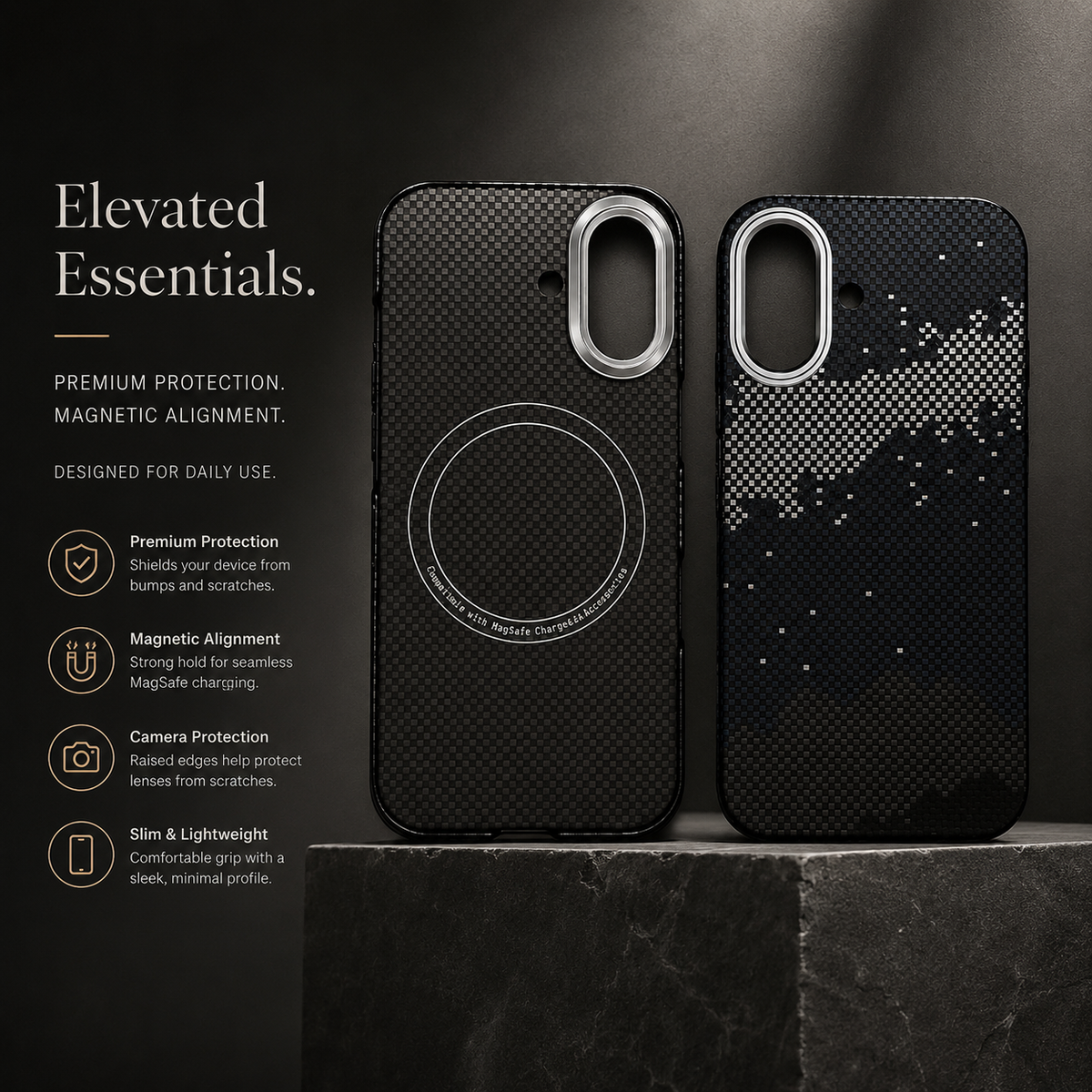 Premium iPhone Case MagSafe Real Carbon Fiber Cover Aramid Kevlar Ultra Thin Shockproof Matte Anti Fingerprint Full Coverage Slim Lightweight Design