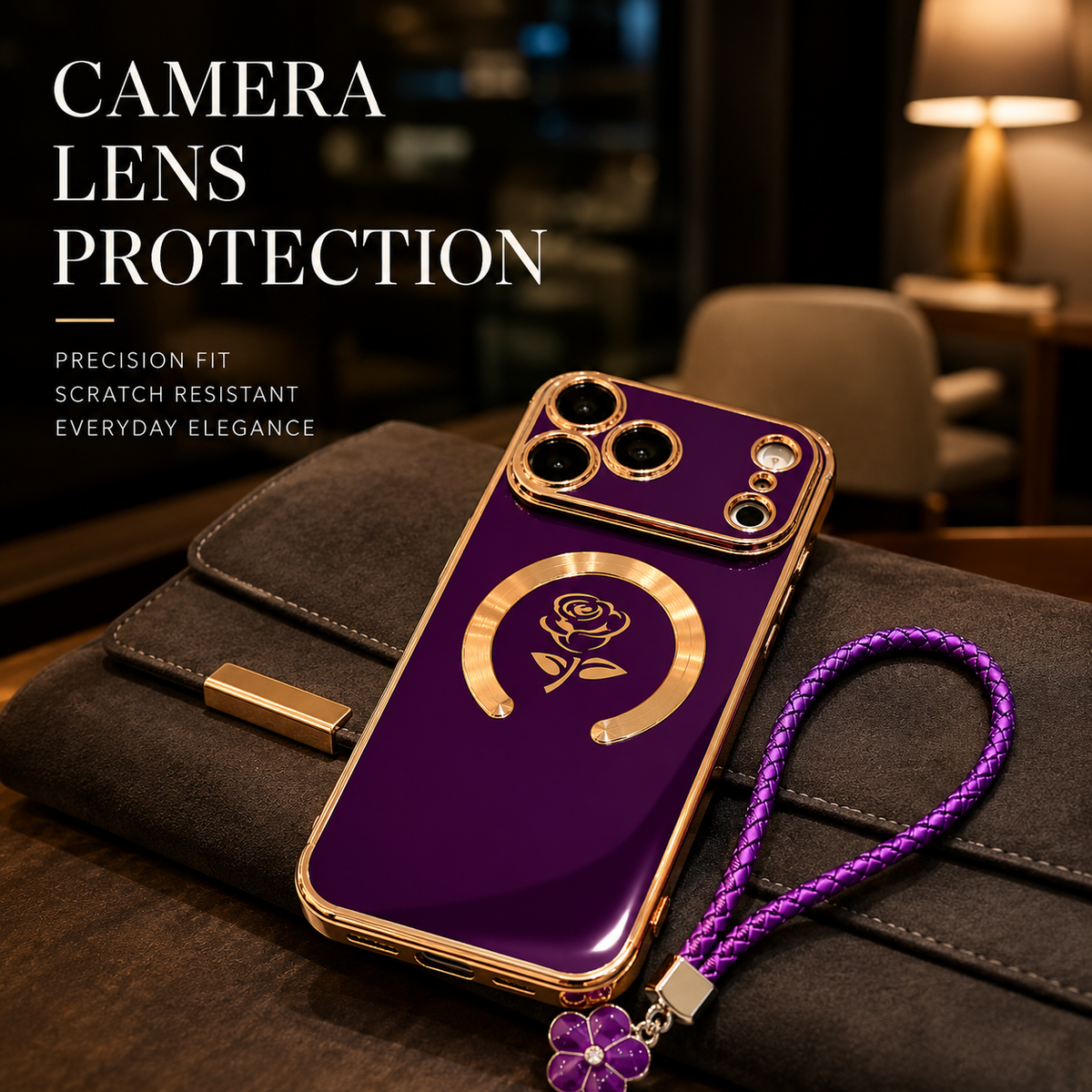 Premium iPhone Case MagSafe Rose Pattern Magnetic Soft TPU Protective Cover Lanyard Bracelet Plating Shockproof PC TPU Slim Full Coverage Floral Case Design