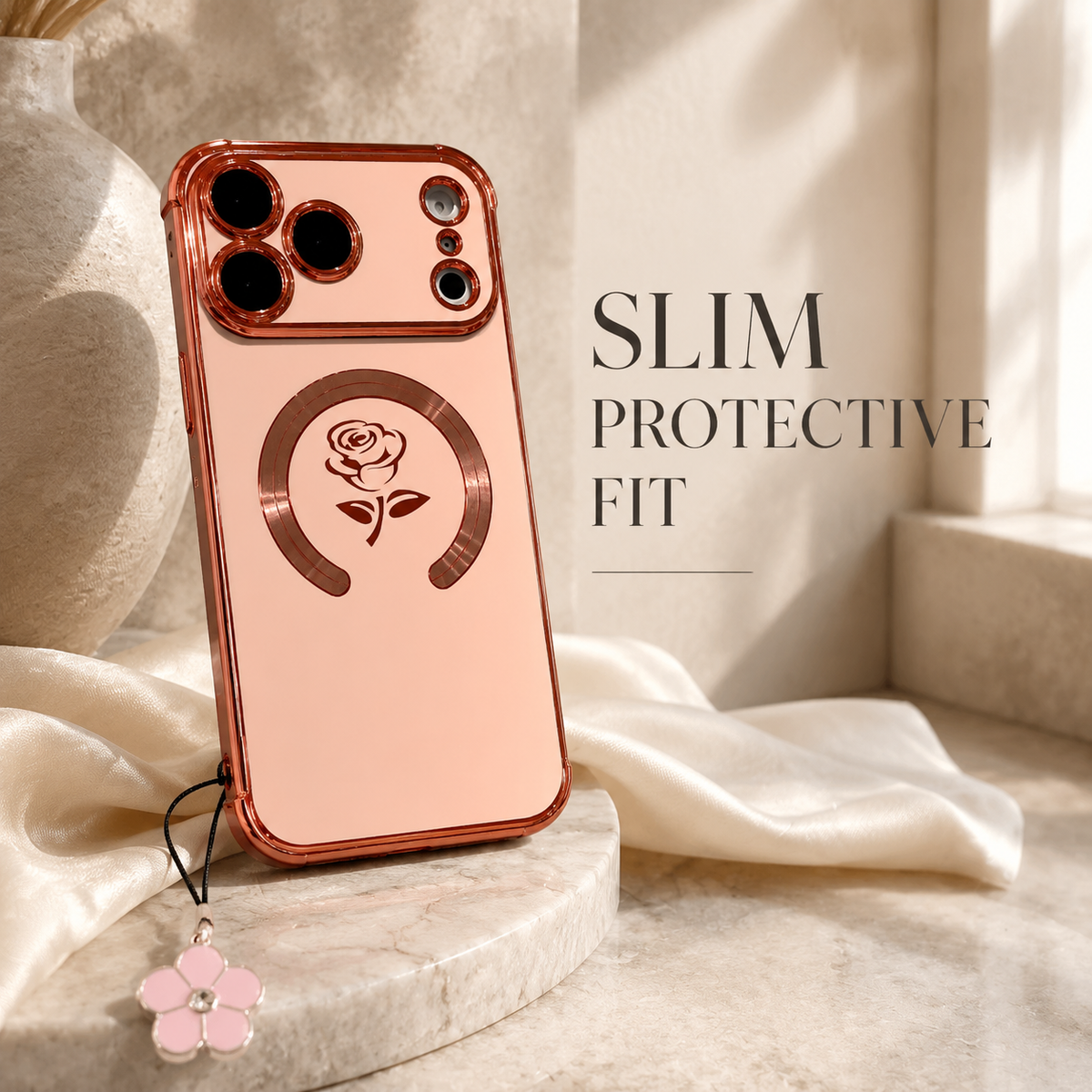 Premium iPhone Case MagSafe Rose Pattern Magnetic Soft TPU Protective Cover Lanyard Bracelet Plating Shockproof PC TPU Slim Full Coverage Floral Case Design