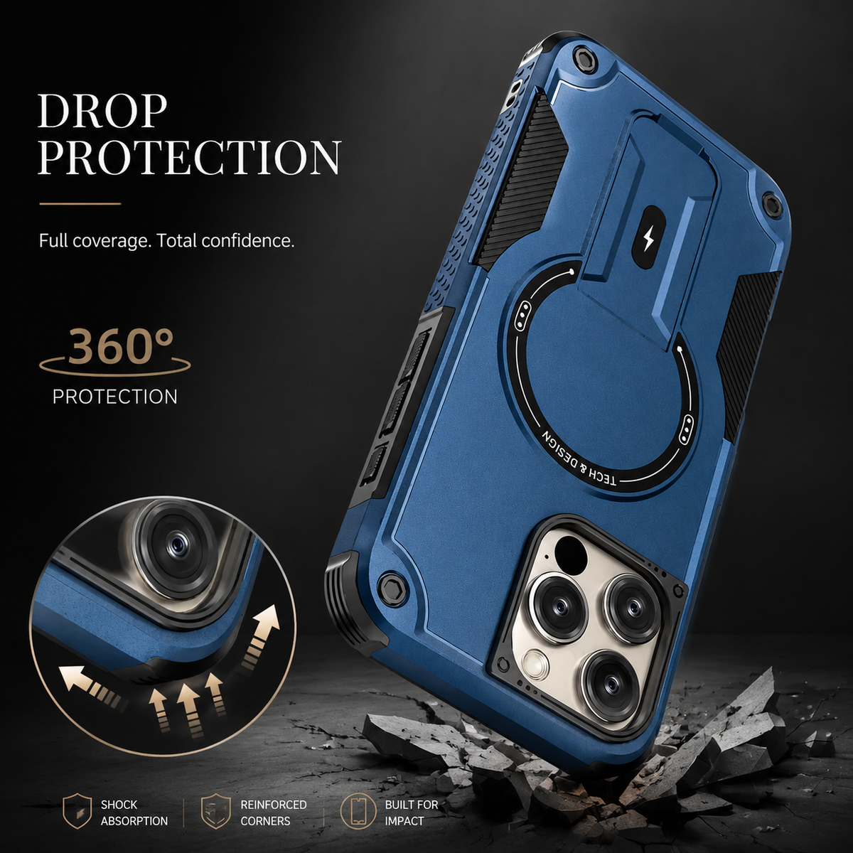 Premium iPhone Case MagSafe Rugged Shockproof Armor Cover Magnetic Kickstand Crossbody Lanyard PC TPU Anti Slip Camera Protection Heavy Duty