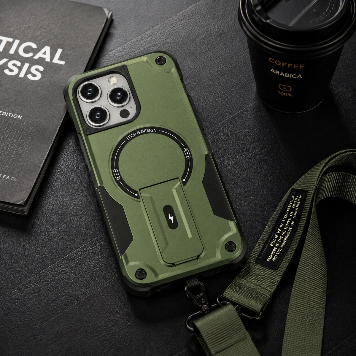Premium iPhone Case MagSafe Rugged Shockproof Armor Cover Magnetic Kickstand Crossbody Lanyard PC TPU Anti Slip Camera Protection Heavy Duty