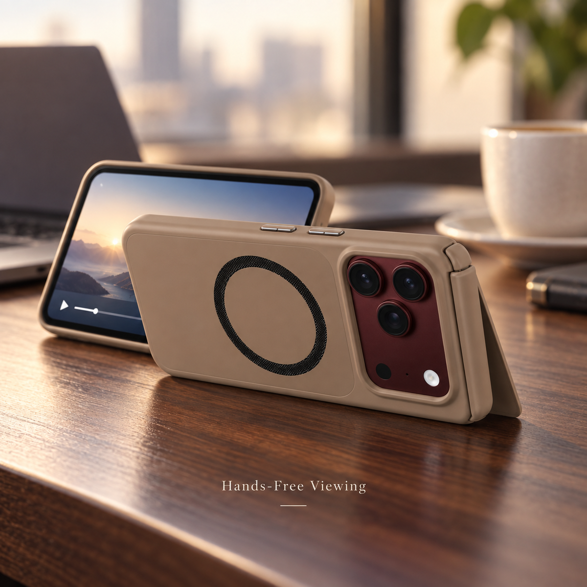 Premium iPhone Case MagSafe Skin Feel Magnetic Hinge Protection Tempered Film PC TPU Full Coverage Shockproof Slim Protective Foldable Cover Case