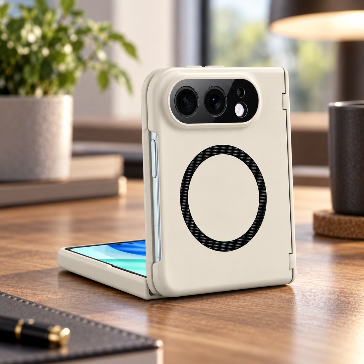 Premium iPhone Case MagSafe Spring Hinge Armor Tempered Glass Shockproof Hard PC Magnetic Anti Scratch Full Foldable Protective Cover Case Design Slim