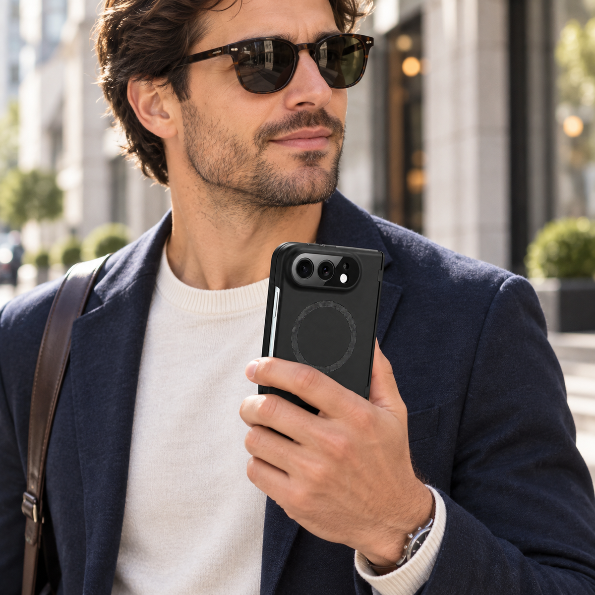 Premium iPhone Case MagSafe Spring Hinge Armor Tempered Glass Shockproof Hard PC Magnetic Anti Scratch Full Foldable Protective Cover Case Design Slim
