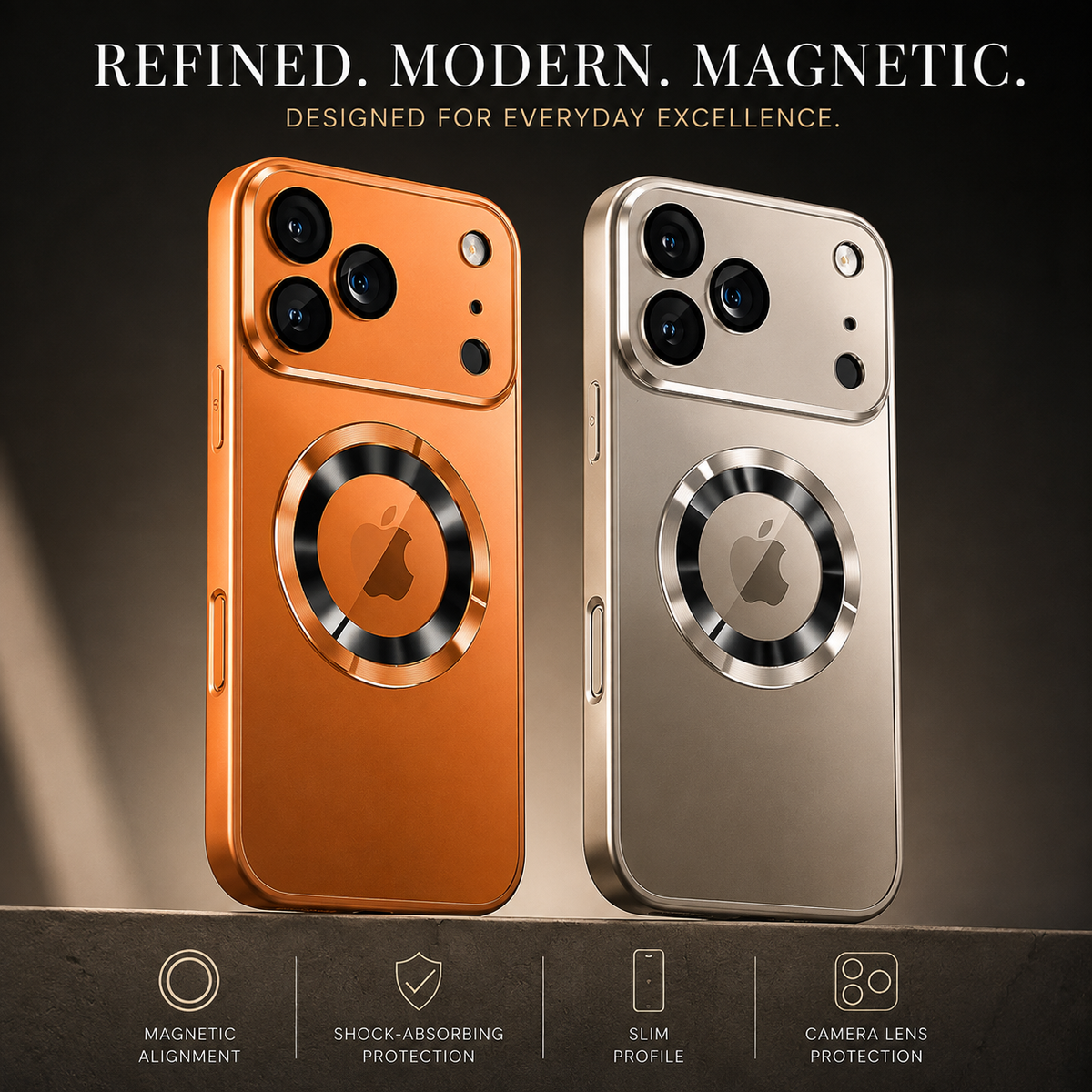 Premium iPhone Case MagSafe Titanium Metallic Magnetic PC TPU Protective Cover Glass Camera Lens Protection Shockproof Slim Wireless Charging Case Design